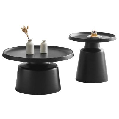 SET 2 COFFEE TABLES RINKON2 HM18304.02 ALL METAL IN BLACK Φ50cm & Φ70cm