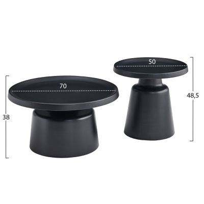 SET 2 COFFEE TABLES RINKON2 HM18304.02 ALL METAL IN BLACK Φ50cm & Φ70cm