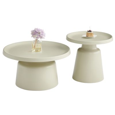 SET 2 COFFEE TABLES RINKON2 HM18304.04 ALL METAL IN CHAMPAGNE COLOR Φ50cm & Φ70cm