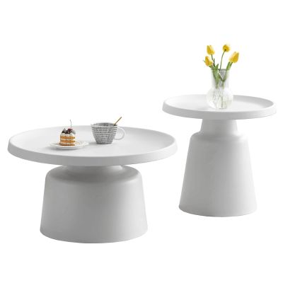 SET 2 COFFEE TABLES RINKON2 HM18304.01 ALL METAL IN WHITE Φ50cm & Φ70cm