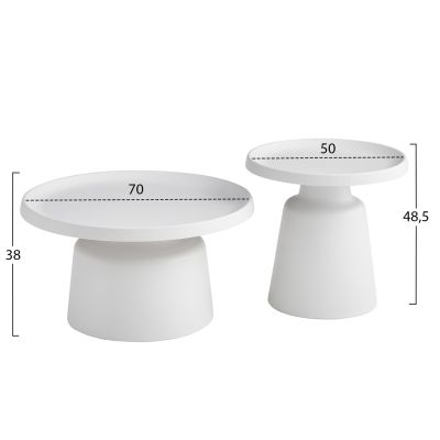 SET 2 COFFEE TABLES RINKON2 HM18304.01 ALL METAL IN WHITE Φ50cm & Φ70cm