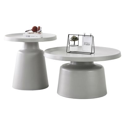 SET 2 COFFEE TABLES RINKON2 HM18304.03 ALL METAL IN GREY Φ50cm & Φ70cm