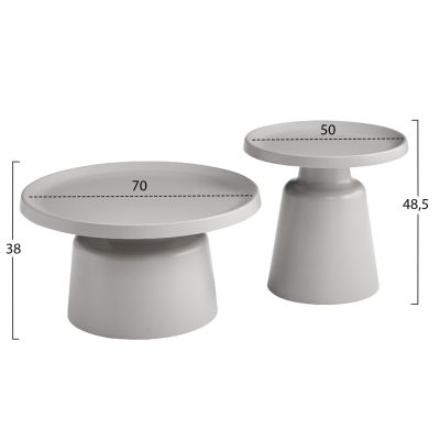 SET 2 COFFEE TABLES RINKON2 HM18304.03 ALL METAL IN GREY Φ50cm & Φ70cm