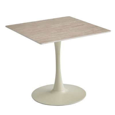 DINING TABLE TETRAN HM18315.04 METAL IN CHAMPAGNE--SINTERED STONE TOP IN TRAVERTINE STONE COLOR 80x80x74Hcm