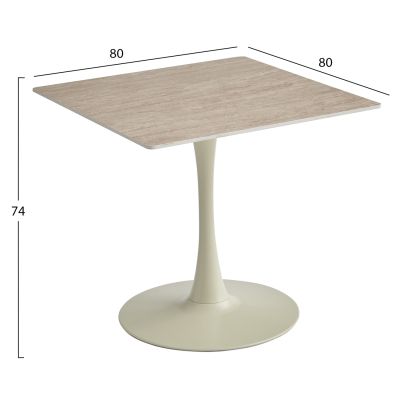DINING TABLE TETRAN HM18315.04 METAL IN CHAMPAGNE--SINTERED STONE TOP IN TRAVERTINE STONE COLOR 80x80x74Hcm