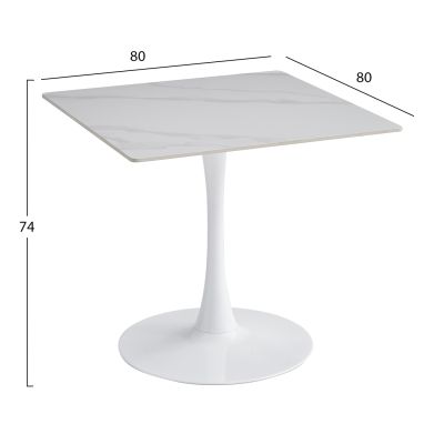 DINING TABLE TETRAN HM18315.01 METAL IN WHITE--SINTERED STONE TOP IN SNOW WHITE COLOR 80x80x74Hcm