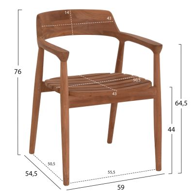 OUTDOOR DINING CHAIR FREM HM18107 TEAK WOOD IN NATURAL COLOR 59x54.5x76Hcm.