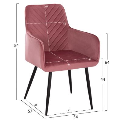 DINING ARMCHAIR LATRELL HM8582.12 DUSTY PINK VELVET & BLACK METAL LEGS 54x57x84Hcm.