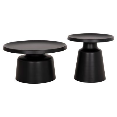 SET 2 COFFEE TABLES RINKON2 HM18304.02 ALL METAL IN BLACK Φ49cm & Φ69cm