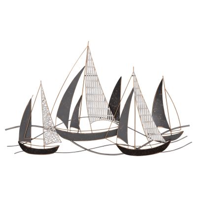 METAL WALL DECORATION HM7160 COAL WHITE GOLD 91x3x55Η cm.