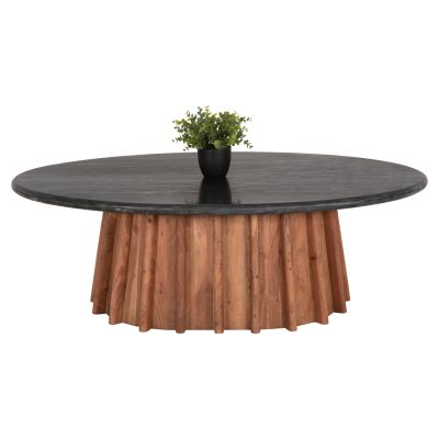 COFFEE TABLE OVAL DRAXX HM9934 SOLID ACACIA WOOD-BLACK MARBLE TOP 120x70x38Hcm.