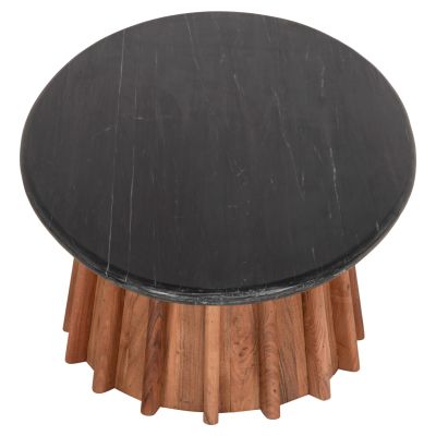 COFFEE TABLE OVAL DRAXX HM9934 SOLID ACACIA WOOD-BLACK MARBLE TOP 120x70x38Hcm.