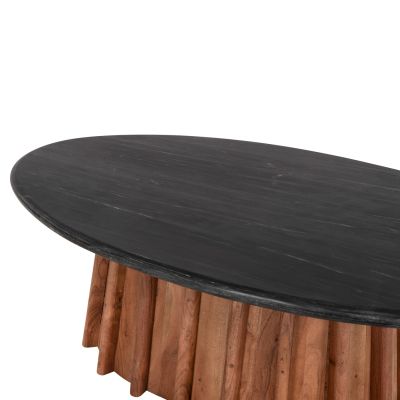 COFFEE TABLE OVAL DRAXX HM9934 SOLID ACACIA WOOD-BLACK MARBLE TOP 120x70x38Hcm.