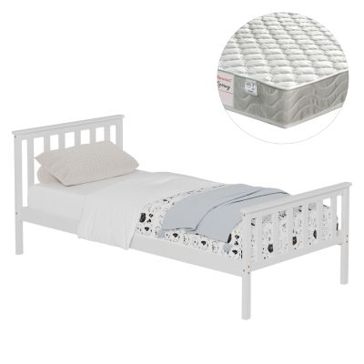 BED WITH MATTRESS GIMLY HM21300.01 PINE WOOD IN WHITE COLOR FOR MATTRESS 90x190cm