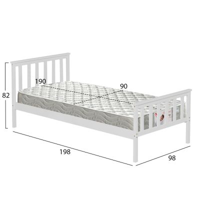 BED WITH MATTRESS GIMLY HM21300.01 PINE WOOD IN WHITE COLOR FOR MATTRESS 90x190cm