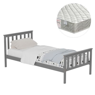 BED WITH MATTRESS GIMLY HM21300.02 PINE WOOD IN GREY COLOR FOR MATTRESS 90x190cm