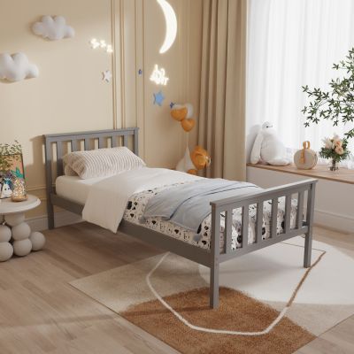 BED WITH MATTRESS GIMLY HM21300.02 PINE WOOD IN GREY COLOR FOR MATTRESS 90x190cm