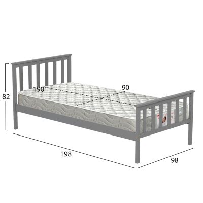 BED WITH MATTRESS GIMLY HM21300.02 PINE WOOD IN GREY COLOR FOR MATTRESS 90x190cm