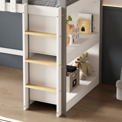 KID'S BED t.MONTESSORI WITH SHELVES HOMI HM712 PINE WOOD IN WHITE-GREY FOR MATTRERSS 90x190cm.