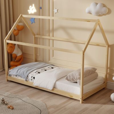 BED WITH MATTRESS PEPE HM21302 PINE WOOD IN NATURAL WOOD COLOR--MATTRESS 90x190cm