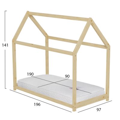 BED WITH MATTRESS PEPE HM21302 PINE WOOD IN NATURAL WOOD COLOR--MATTRESS 90x190cm