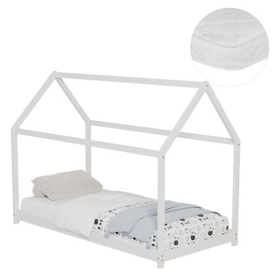 BED WITH MATTRESS PEPE HM21302.01 PINE WOOD IN WHITE COLOR--MATTRESS 90x190cm