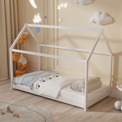 BED WITH MATTRESS PEPE HM21302.01 PINE WOOD IN WHITE COLOR--MATTRESS 90x190cm