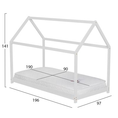 BED WITH MATTRESS PEPE HM21302.01 PINE WOOD IN WHITE COLOR--MATTRESS 90x190cm