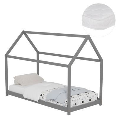 BED WITH MATTRESS PEPE HM21302.02 PINE WOOD IN GREY COLOR--MATTRESS 90x190cm