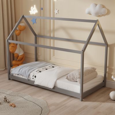 BED WITH MATTRESS PEPE HM21302.02 PINE WOOD IN GREY COLOR--MATTRESS 90x190cm