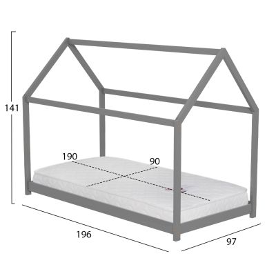 BED WITH MATTRESS PEPE HM21302.02 PINE WOOD IN GREY COLOR--MATTRESS 90x190cm