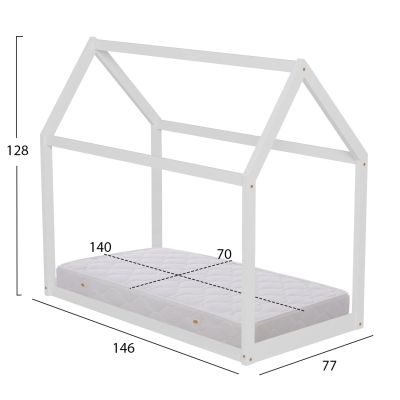 BED WITH MATTRESS PEPE HM21303.01 PINE WOOD IN WHITE COLOR--MATTRESS 70x140cm
