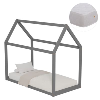 BED WITH MATTRESS PEPE HM21303.02 PINE WOOD IN GREY COLOR--MATTRESS 70x140cm