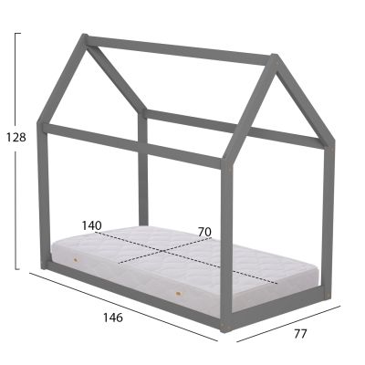 BED WITH MATTRESS PEPE HM21303.02 PINE WOOD IN GREY COLOR--MATTRESS 70x140cm