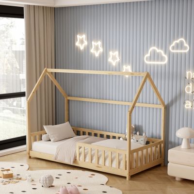 BED WITH MATTRESS PHYLLIS HM21304 PINE WOOD IN NATURAL WOOD COLOR--MATTRESS 90x190cm