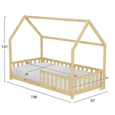 BED WITH MATTRESS PHYLLIS HM21304 PINE WOOD IN NATURAL WOOD COLOR--MATTRESS 90x190cm