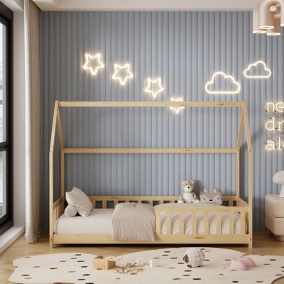 BED WITH MATTRESS PHYLLIS HM21304 PINE WOOD IN NATURAL WOOD COLOR--MATTRESS 90x190cm