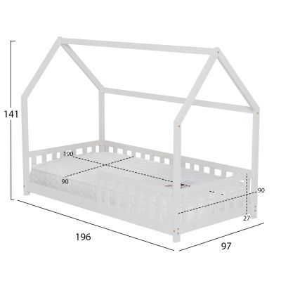 BED WITH MATTRESS PHYLLIS HM21304.01 PINE WOOD IN WHITE COLOR--MATTRESS 90x190cm