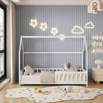 BED WITH MATTRESS PHYLLIS HM21304.01 PINE WOOD IN WHITE COLOR--MATTRESS 90x190cm