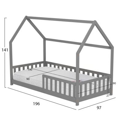 BED WITH MATTRESS PHYLLIS HM21304.02 PINE WOOD IN GREY COLOR--MATTRESS 90x190cm