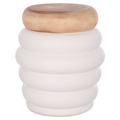 STOOL PUFFAT HM18172.02 FIBER CEMENT IN WHITE-TEAK WOOD TOP Φ45x46Hcm.