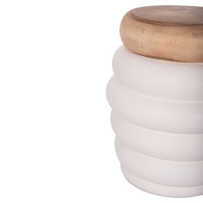 STOOL PUFFAT HM18172.02 FIBER CEMENT IN WHITE-TEAK WOOD TOP Φ45x46Hcm.