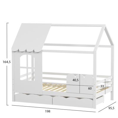 KID'S BED t.MONTESSORI WITH 2 DRAWERS DOMER HM710.03 PINE WOOD IN WHITE-MATTRESS 90x190cm.