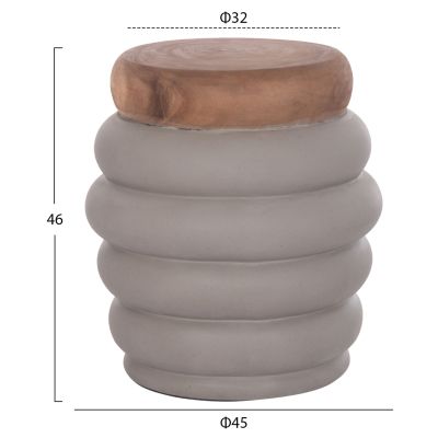 STOOL PUFFAT HM18172.03 FIBER CEMENT IN GREY-TEAK WOOD TOP Φ45x46Hcm.