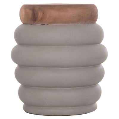 STOOL PUFFAT HM18172.03 FIBER CEMENT IN GREY-TEAK WOOD TOP Φ45x46Hcm.