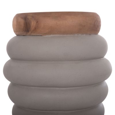 STOOL PUFFAT HM18172.03 FIBER CEMENT IN GREY-TEAK WOOD TOP Φ45x46Hcm.