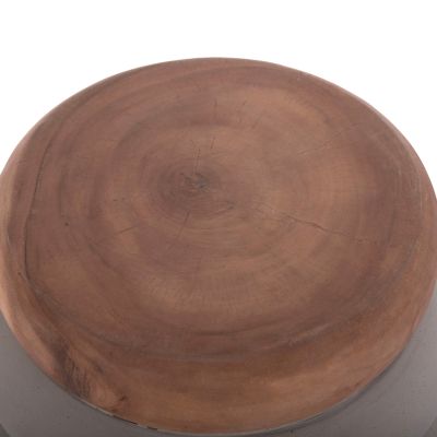 STOOL PUFFAT HM18172.03 FIBER CEMENT IN GREY-TEAK WOOD TOP Φ45x46Hcm.