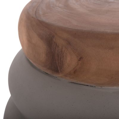 STOOL PUFFAT HM18172.03 FIBER CEMENT IN GREY-TEAK WOOD TOP Φ45x46Hcm.