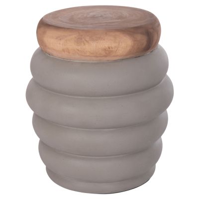 STOOL PUFFAT HM18172.03 FIBER CEMENT IN GREY-TEAK WOOD TOP Φ45x46Hcm.