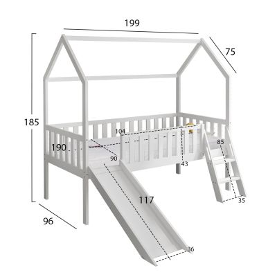BED WITH SLIDE PHYLLIS HM21310.01 PINE WOOD IN WHITE--WITH MATTRESS 90x190cm